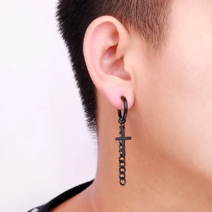 Chain Earrings with Multiple Cross Charm - Image 7