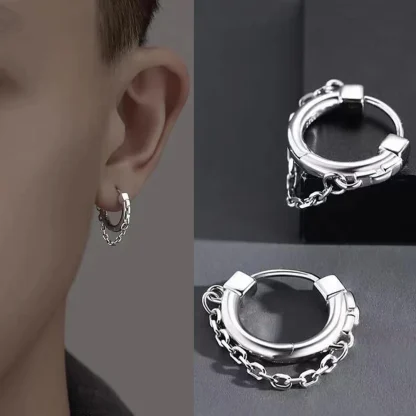 Modern Hoop Earrings with Chain Design - Image 3