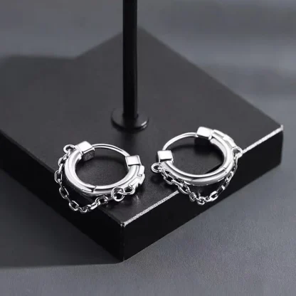 Modern Hoop Earrings with Chain Design - Image 6