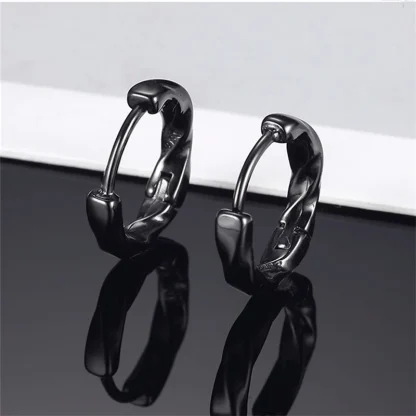 Geometric Hoop Earrings with Wave Design - Image 5