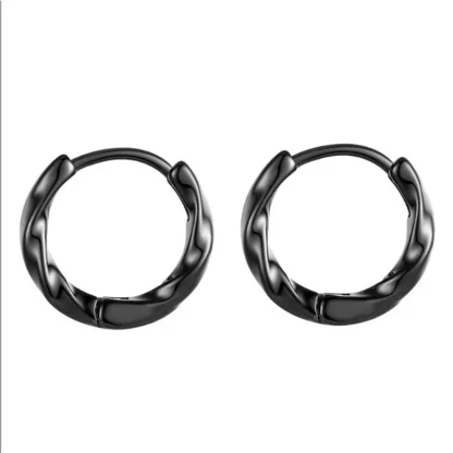 Geometric Hoop Earrings with Wave Design - Image 2