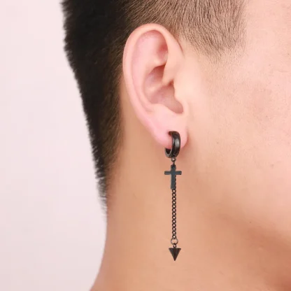 Chain Earrings with Multiple Cross Charm - Image 3