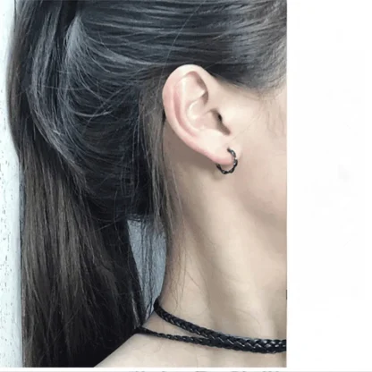 Geometric Hoop Earrings with Wave Design - Image 4