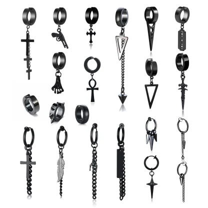 Black Hoop Earrings with Spike Dangle Design - Image 13