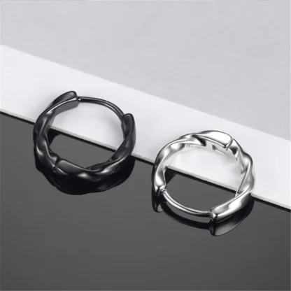 Geometric Hoop Earrings with Wave Design - Image 8