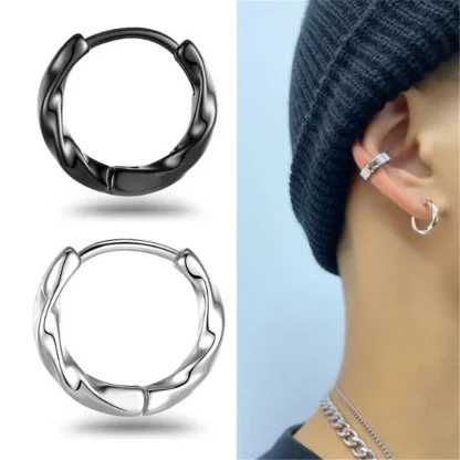 Geometric Hoop Earrings with Wave Design - Image 3
