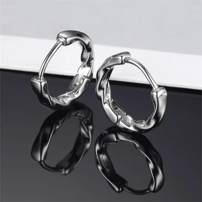 Geometric Hoop Earrings with Wave Design - Image 7