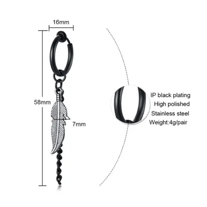 Black Hoop Earrings with Spike Dangle Design - Image 14
