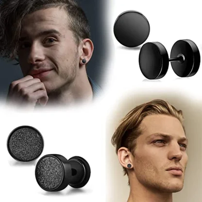Black Round Earrings with Hypoallergenic - Image 3