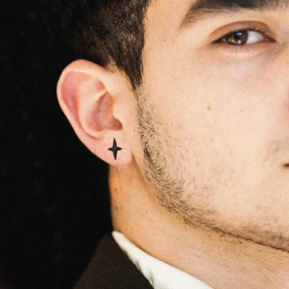 Black Stud Earrings with Four Pointed Star - Image 3