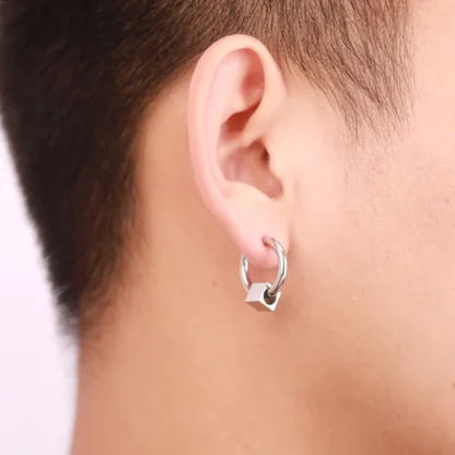 Chain Dangle Earrings with Geometric Design - Image 2