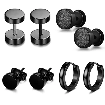 Black Round Earrings with Hypoallergenic - Image 5