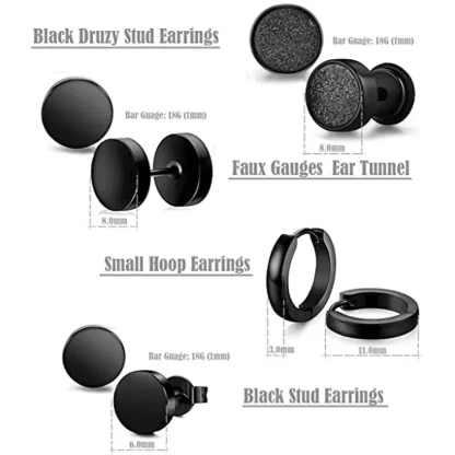 Black Round Earrings with Hypoallergenic - Image 6