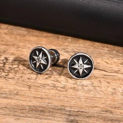 Studded Earrings with Compass Star Design - Image 3