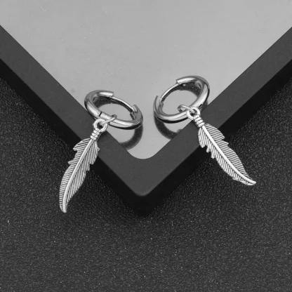 Huggie Earrings with Feather Shape Charm - Image 6