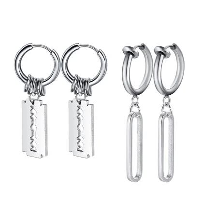Hoop Earrings with Blade Shape Charm - Image 6