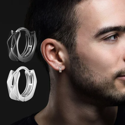 Geometric Huggie Earrings with Hollow Out - Image 7