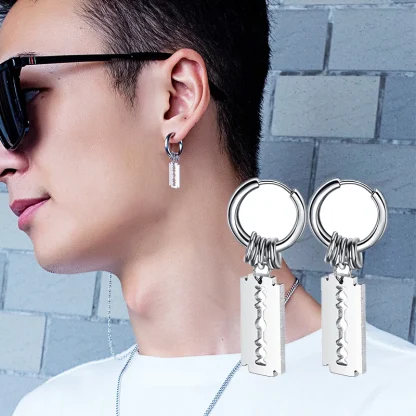 Hoop Earrings with Blade Shape Charm - Image 2