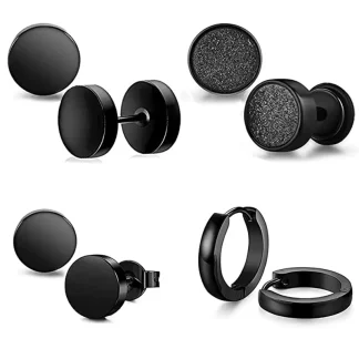 Black Round Earrings with Hypoallergenic
