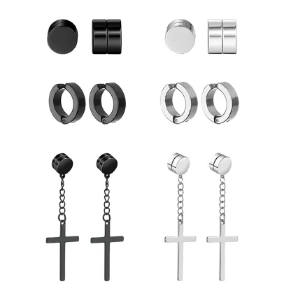 Magnetic Earrings with Chain and Cross Dangle - Image 10