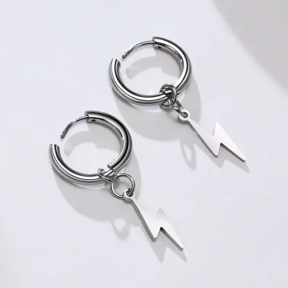 Huggie Earrings with Lightning Bolt Charm - Image 3