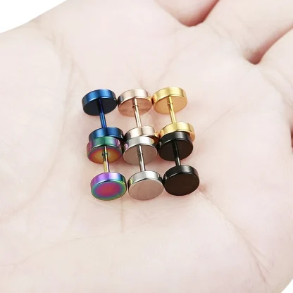 Shiny Stud Earrings with Iridescent Finish - Image 4