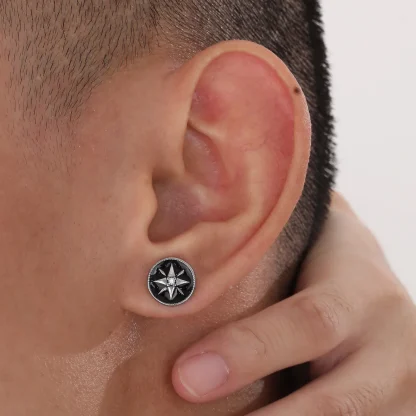 Studded Earrings with Compass Star Design - Image 6