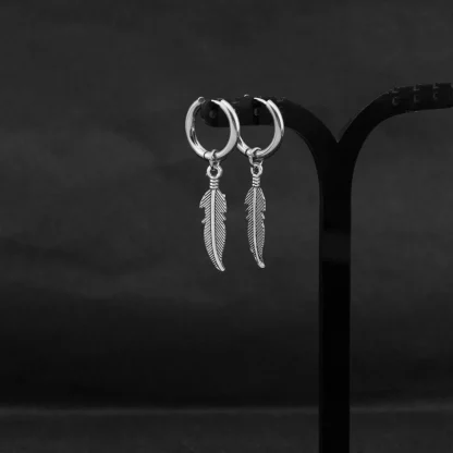 Huggie Earrings with Feather Shape Charm - Image 3