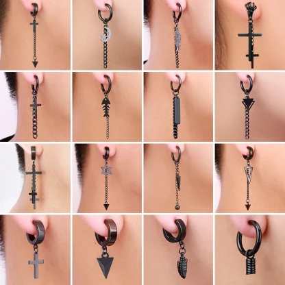 Chain Hoop Earrings with Bar Dangle - Image 15