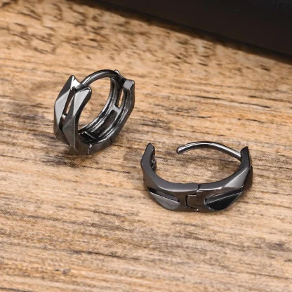 Geometric Huggie Earrings with Hollow Out - Image 2