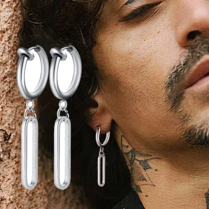 Hoop Earrings with Blade Shape Charm - Image 3
