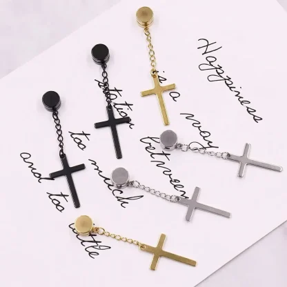 Magnetic Earrings with Chain and Cross Dangle - Image 4