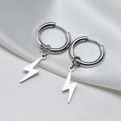 Huggie Earrings with Lightning Bolt Charm - Image 4