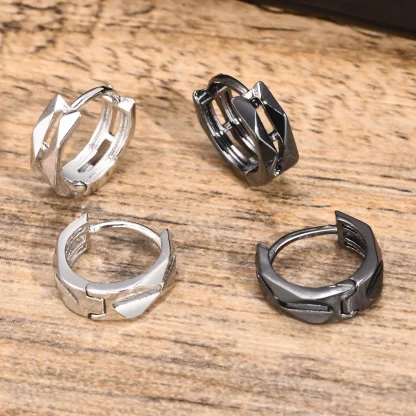 Geometric Huggie Earrings with Hollow Out - Image 3