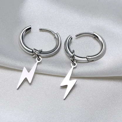 Huggie Earrings with Lightning Bolt Charm - Image 5