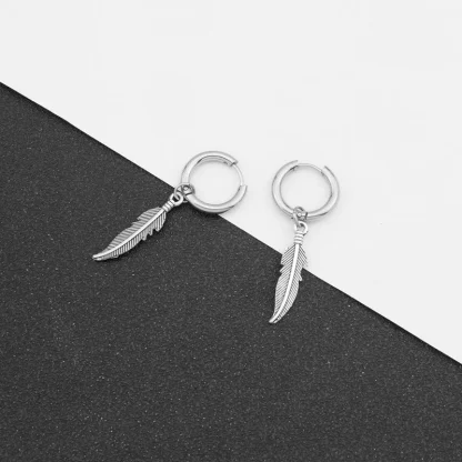 Huggie Earrings with Feather Shape Charm - Image 7