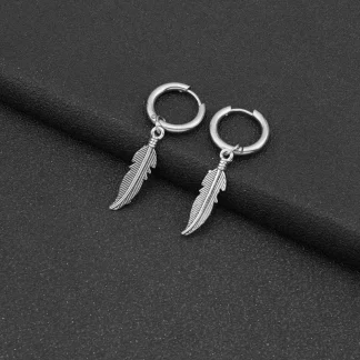 Huggie Earrings with Feather Shape Charm