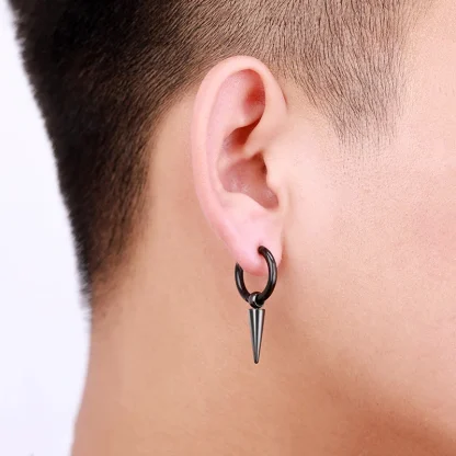 Chain Hoop Earrings with Bar Dangle - Image 3