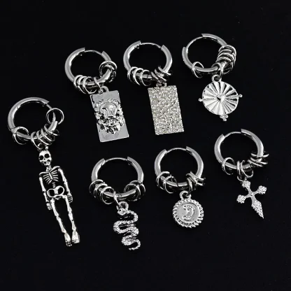 Gothic Hoop Earring with Skeleton Dangle - Image 3