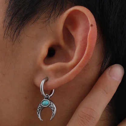 Hoop Earrings with Half Moon Dangle Design - Image 3