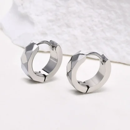 Sleek Geometric Solid Huggie Earrings - Image 3