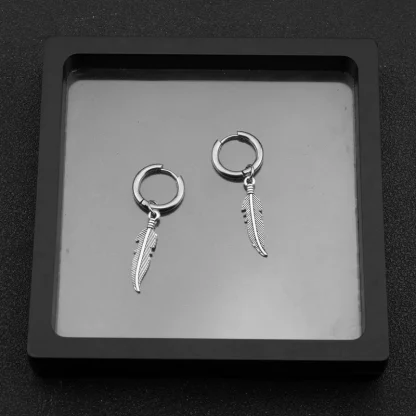 Huggie Earrings with Feather Shape Charm - Image 8