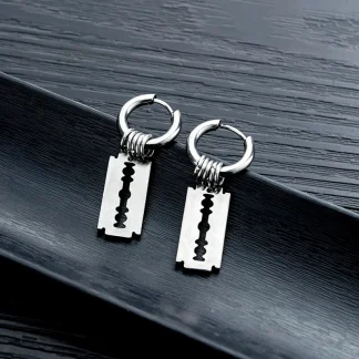 Hoop Earrings with Blade Shape Charm