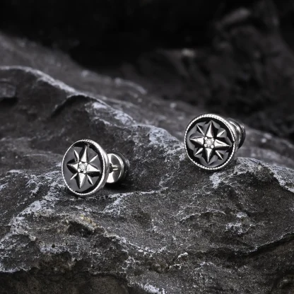 Studded Earrings with Compass Star Design - Image 2