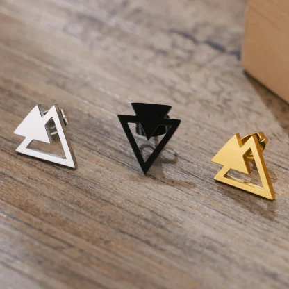 Double Triangle Geometric Stud Earrings - Image 8