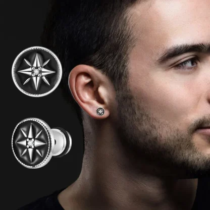 Studded Earrings with Compass Star Design - Image 7