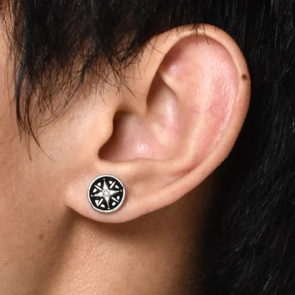 Studded Earrings with Compass Star Design - Image 4