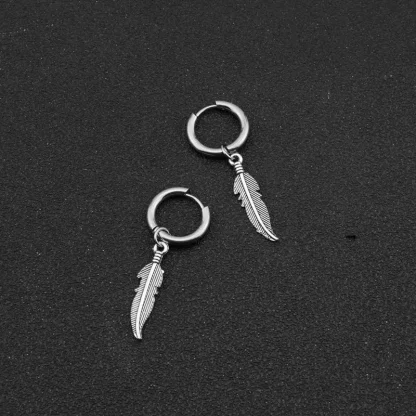 Huggie Earrings with Feather Shape Charm - Image 5
