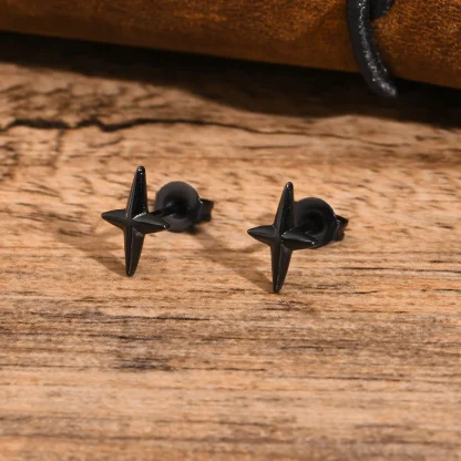 Black Stud Earrings with Four Pointed Star - Image 4