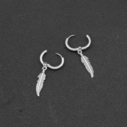 Huggie Earrings with Feather Shape Charm - Image 4